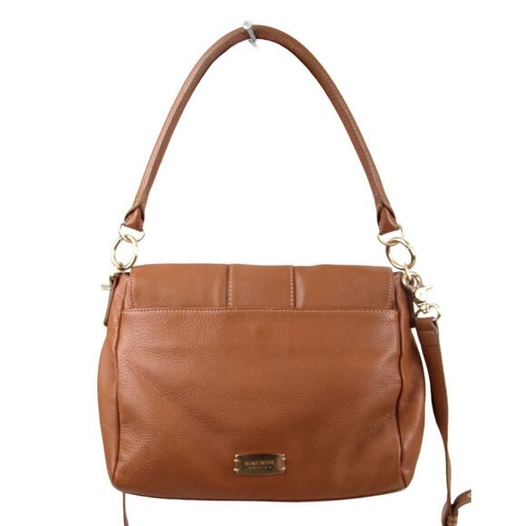 Nine West BROWN GENUINE LEATHER FLAP LOGO SHOULDER BAG HANDBAG HOBO PURSE - Picture 5 of 16